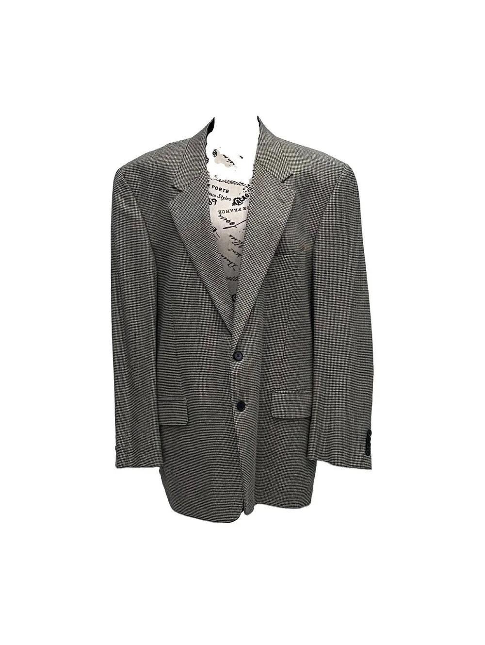 Vintage Joseph Abboud Silk Wool Houndstooth Sport Coat Blazer 44R Union Made USA